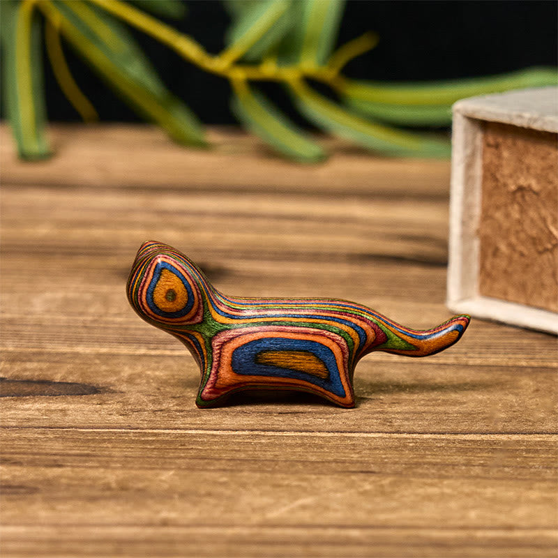 Buddha Stones Mini Rainbow Eucalyptus Walking Cat Carved Reduce Stress Decoration - image 4