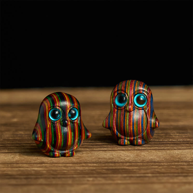 Buddha Stones 2Pcs Mini Rainbow Eucalyptus Penguin Carved Creativity Decoration - 2Pcs Penguin 28*26mm - image 1
