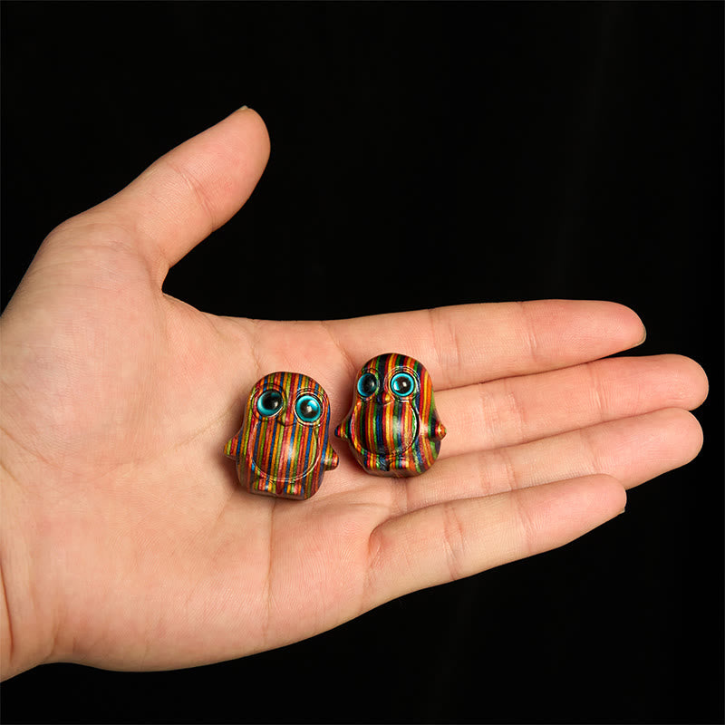 Buddha Stones 2Pcs Mini Rainbow Eucalyptus Penguin Carved Creativity Decoration - image 3