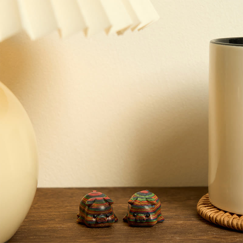 Buddha Stones 2Pcs Mini Rainbow Eucalyptus Pig Carved Positive Decoration - image 6