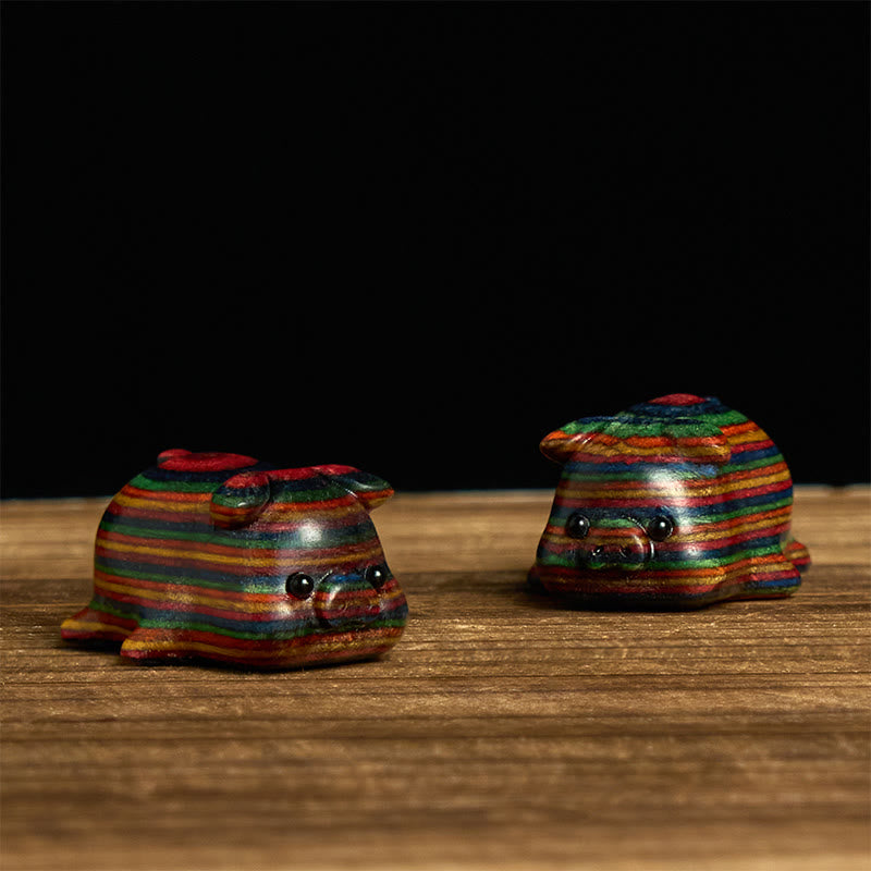 Buddha Stones 2Pcs Mini Rainbow Eucalyptus Pig Carved Positive Decoration - image 2