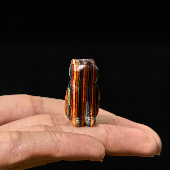 Buddha Stones 2Pcs Mini Rainbow Eucalyptus Sitting Cat Carved Reduce Stress Decoration - image 7