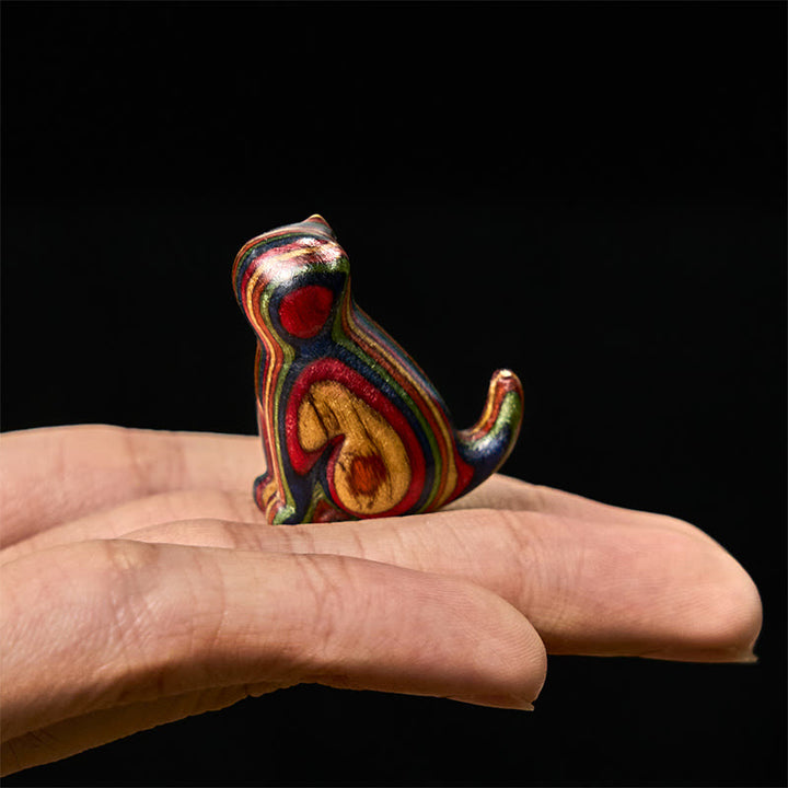 Buddha Stones 2Pcs Mini Rainbow Eucalyptus Sitting Cat Carved Reduce Stress Decoration - image 9