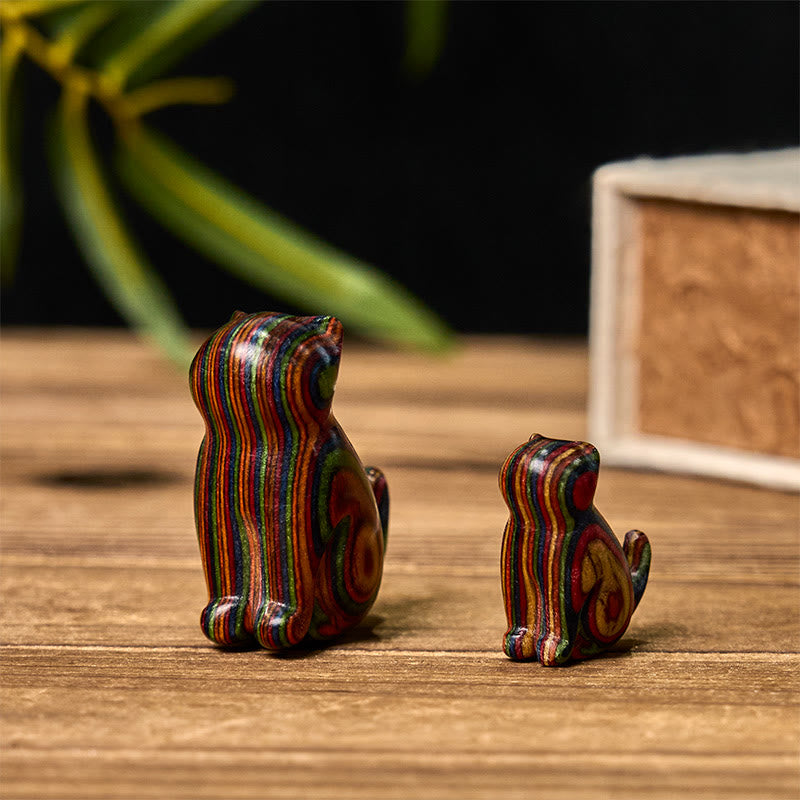 Buddha Stones 2Pcs Mini Rainbow Eucalyptus Sitting Cat Carved Reduce Stress Decoration - image 3