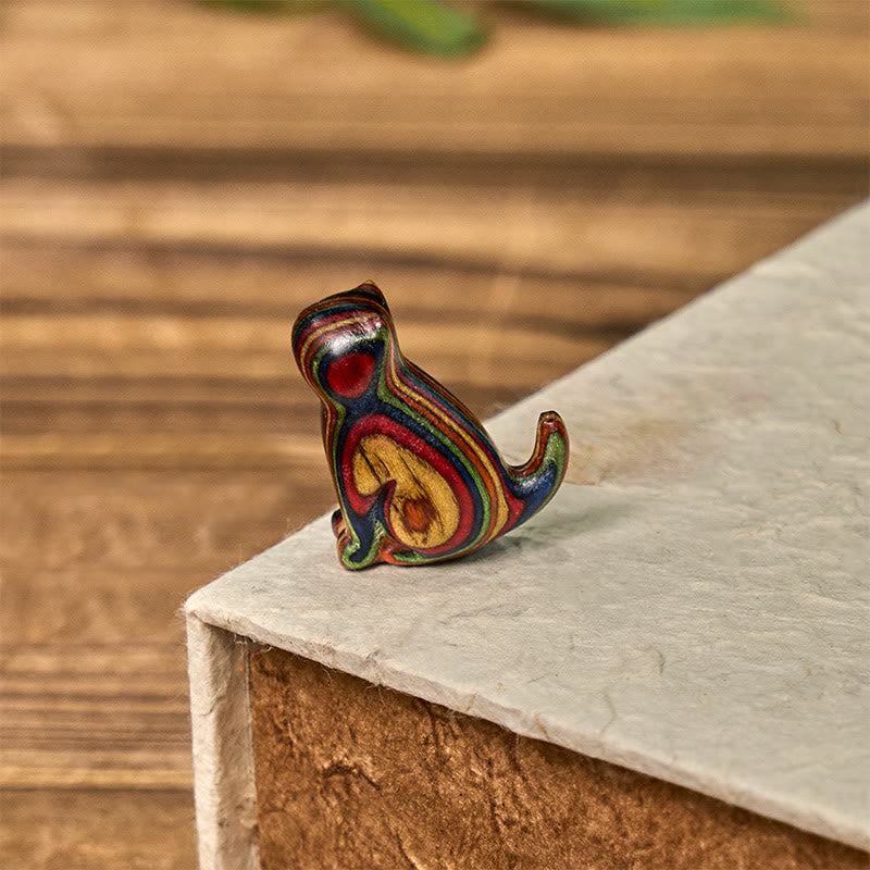 Buddha Stones 2Pcs Mini Rainbow Eucalyptus Sitting Cat Carved Reduce Stress Decoration - image 10