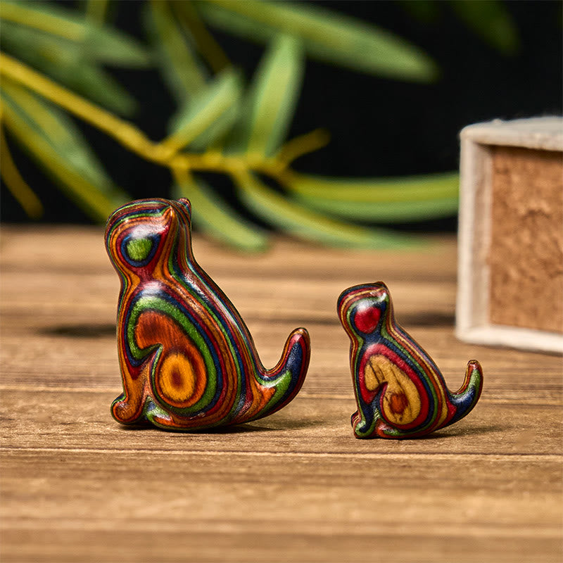 Buddha Stones 2Pcs Mini Rainbow Eucalyptus Sitting Cat Carved Reduce Stress Decoration - image 2