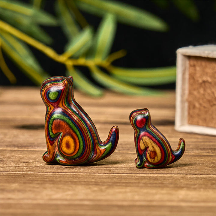 Buddha Stones 2Pcs Mini Rainbow Eucalyptus Sitting Cat Carved Reduce Stress Decoration - image 2