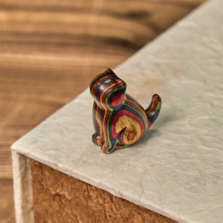 Buddha Stones 2Pcs Mini Rainbow Eucalyptus Sitting Cat Carved Reduce Stress Decoration - image 14