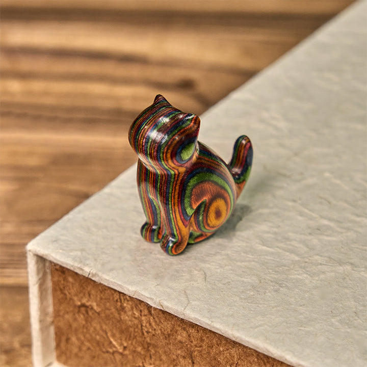Buddha Stones 2Pcs Mini Rainbow Eucalyptus Sitting Cat Carved Reduce Stress Decoration - image 13
