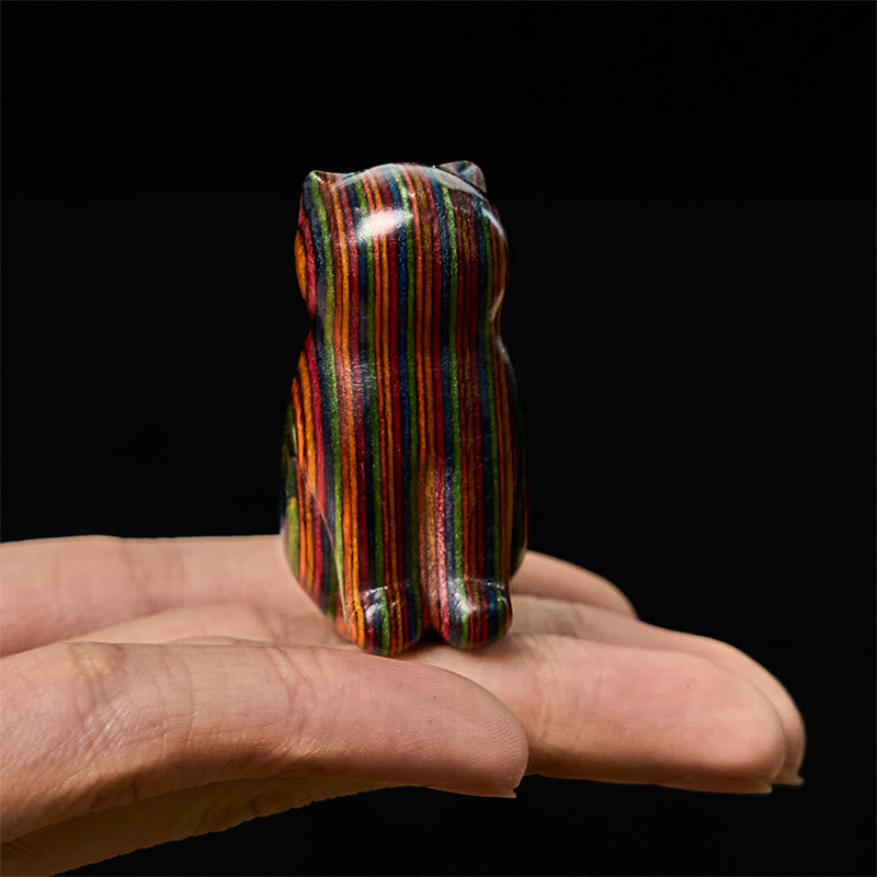 Buddha Stones 2Pcs Mini Rainbow Eucalyptus Sitting Cat Carved Reduce Stress Decoration - image 8