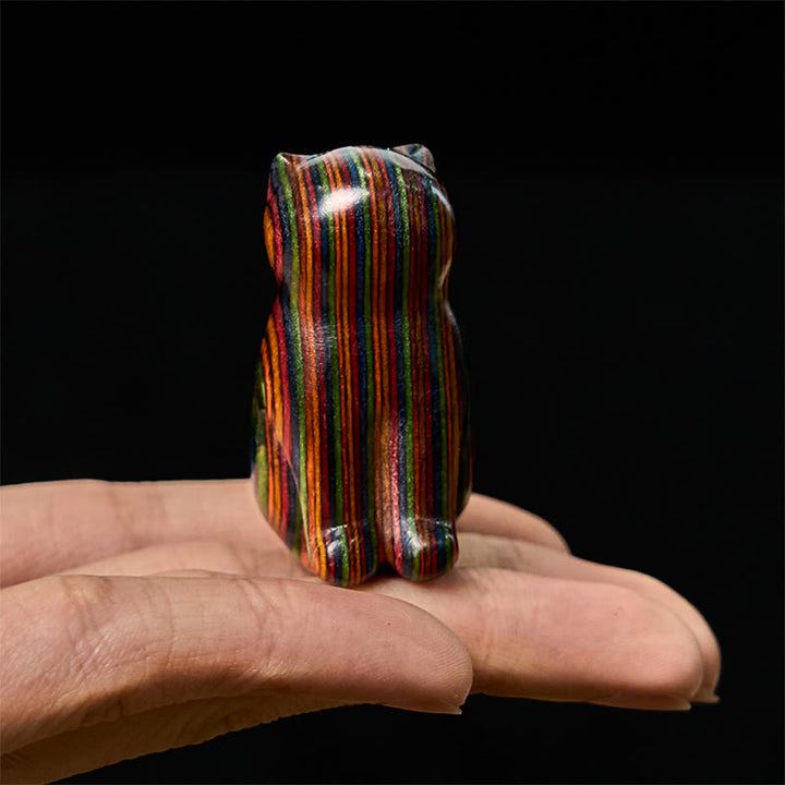 Buddha Stones 2Pcs Mini Rainbow Eucalyptus Sitting Cat Carved Reduce Stress Decoration - image 8