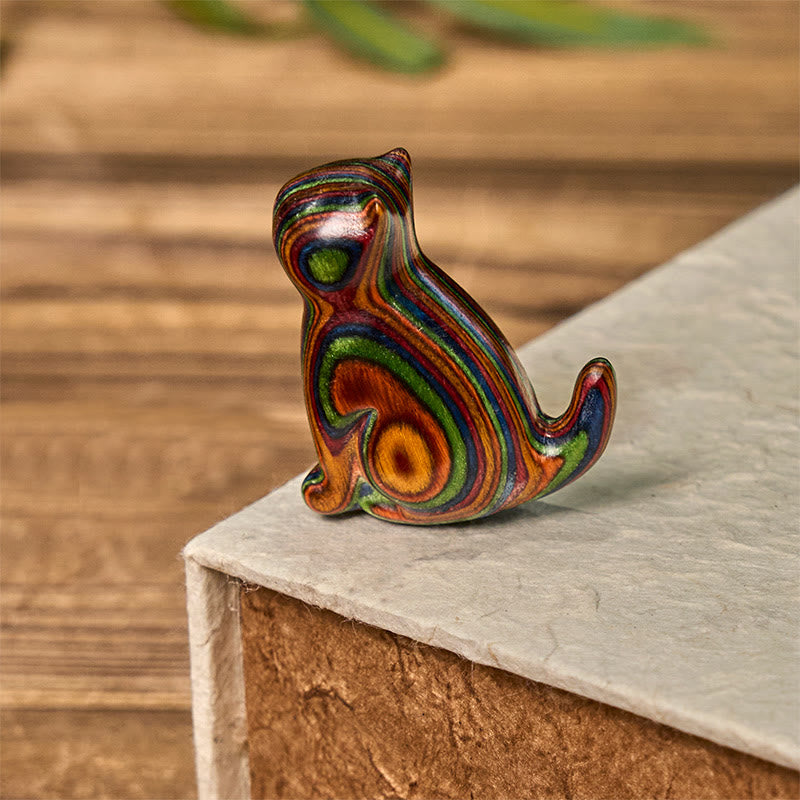 Buddha Stones 2Pcs Mini Rainbow Eucalyptus Sitting Cat Carved Reduce Stress Decoration - image 4