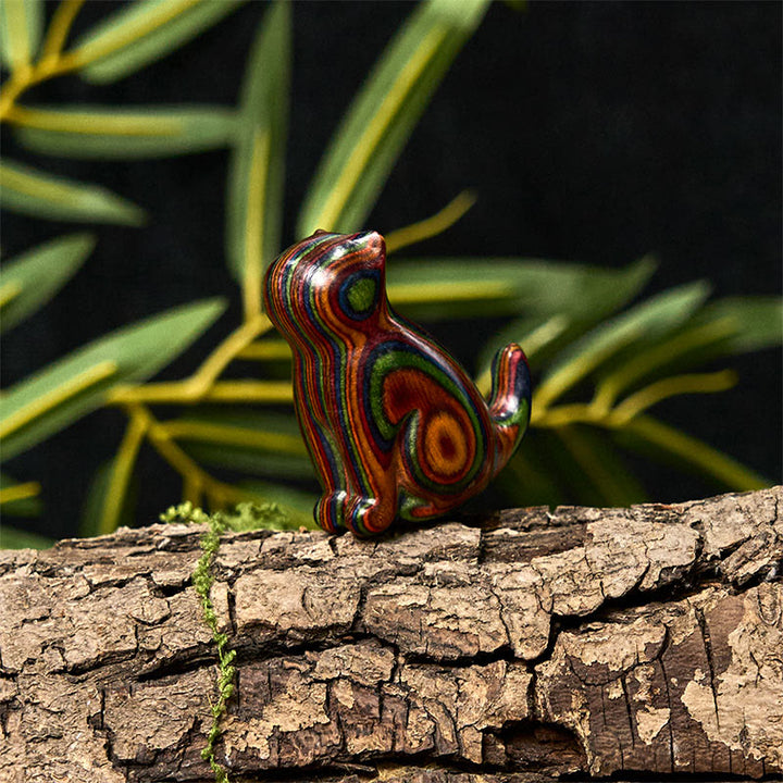 Buddha Stones 2Pcs Mini Rainbow Eucalyptus Sitting Cat Carved Reduce Stress Decoration - image 17