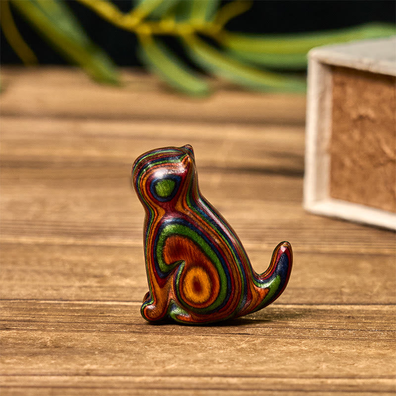 Buddha Stones 2Pcs Mini Rainbow Eucalyptus Sitting Cat Carved Reduce Stress Decoration - image 11