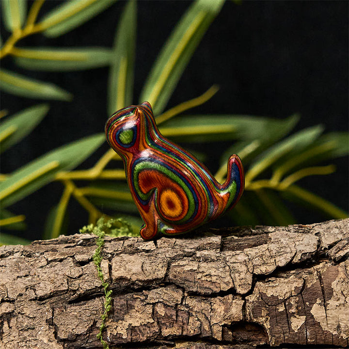 Buddha Stones 2Pcs Mini Rainbow Eucalyptus Sitting Cat Carved Reduce Stress Decoration - image 16