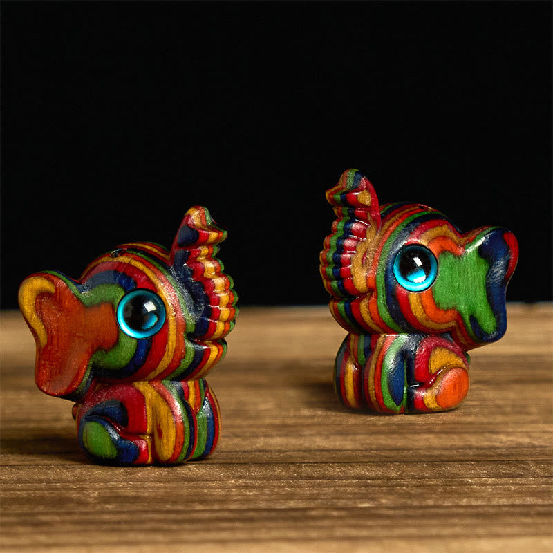 Buddha Stones 2Pcs Mini Rainbow Eucalyptus Elephant Carved Strength Decoration