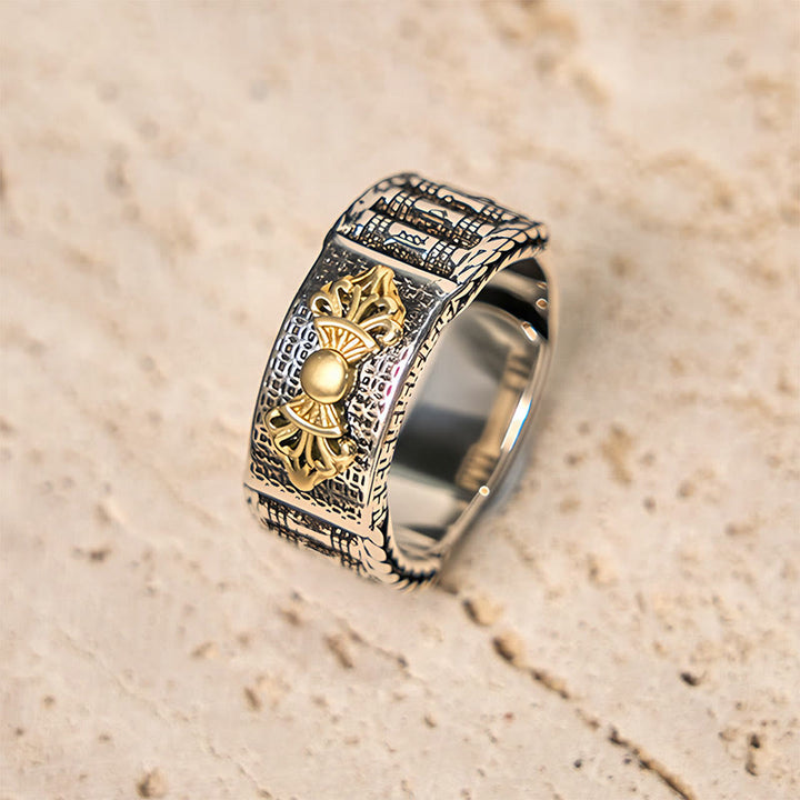 Buddha Stones Vintage Prayer Wheel Om Mani Padme Hum Copper Adjustable Wealth Ring