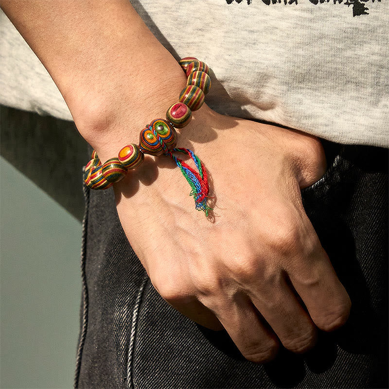 Buddha Stones Colorful Rainbow Eucalyptus Gourd Positive Bracelet - image 4