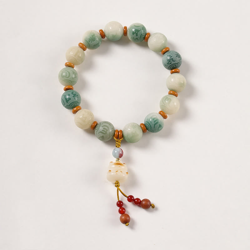 Buddha Stones Gradient Bodhi Seed Om Mani Padme Hum Carved Zakiram Peace Bracelet - Bodhi Seed & Cat(Wrist Circumference:15-16cm) - image 6