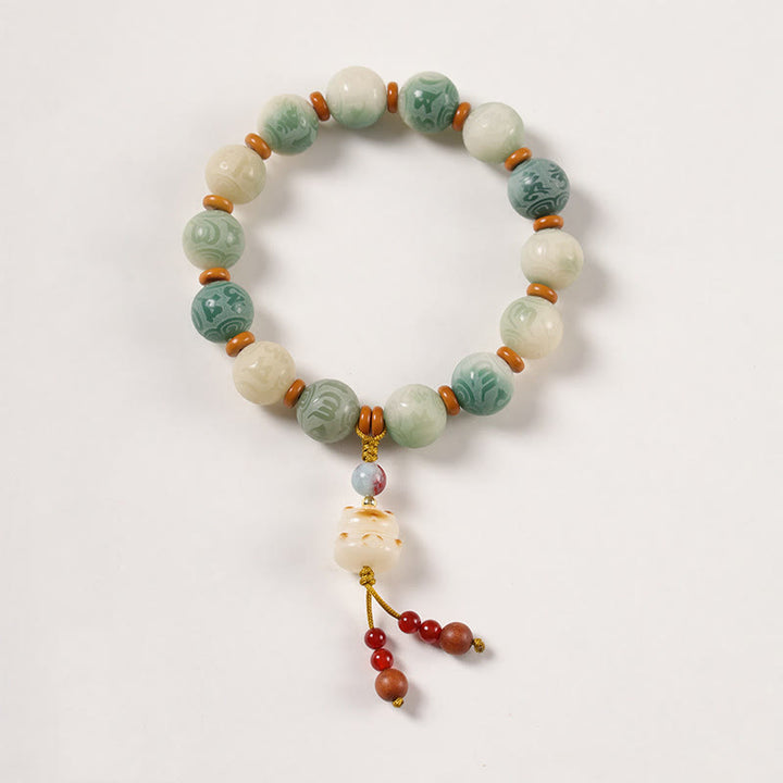Buddha Stones Gradient Bodhi Seed Om Mani Padme Hum Carved Zakiram Peace Bracelet - Bodhi Seed & Cat(Wrist Circumference:15-16cm) - image 6