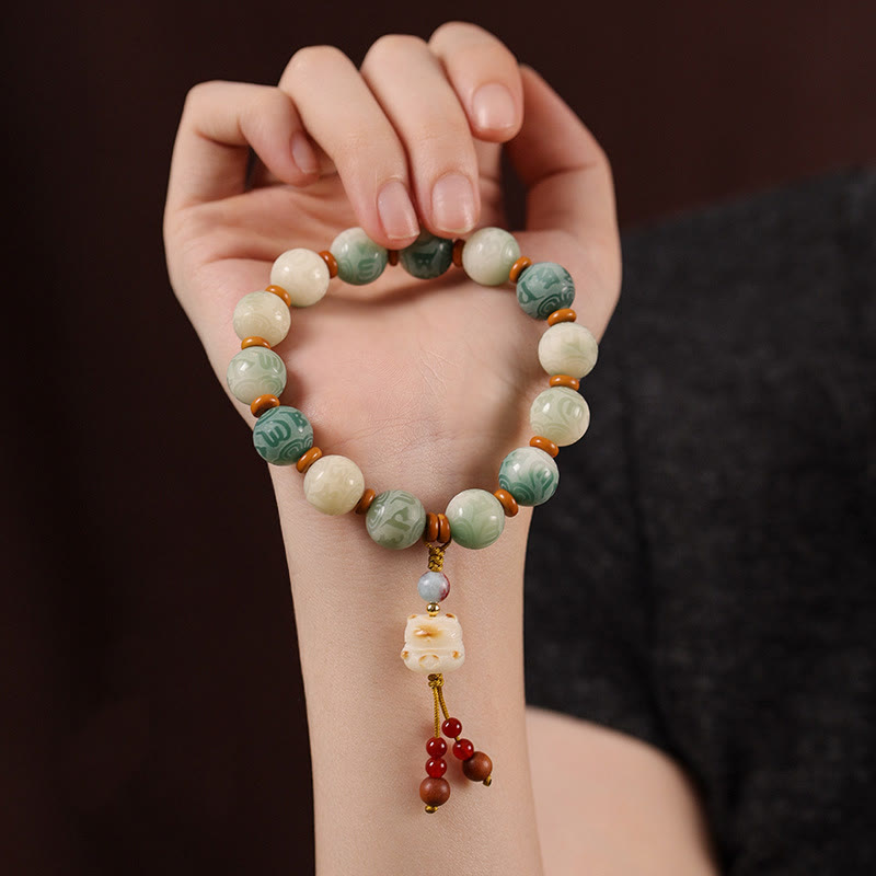 Buddha Stones Gradient Bodhi Seed Om Mani Padme Hum Carved Zakiram Peace Bracelet - image 9
