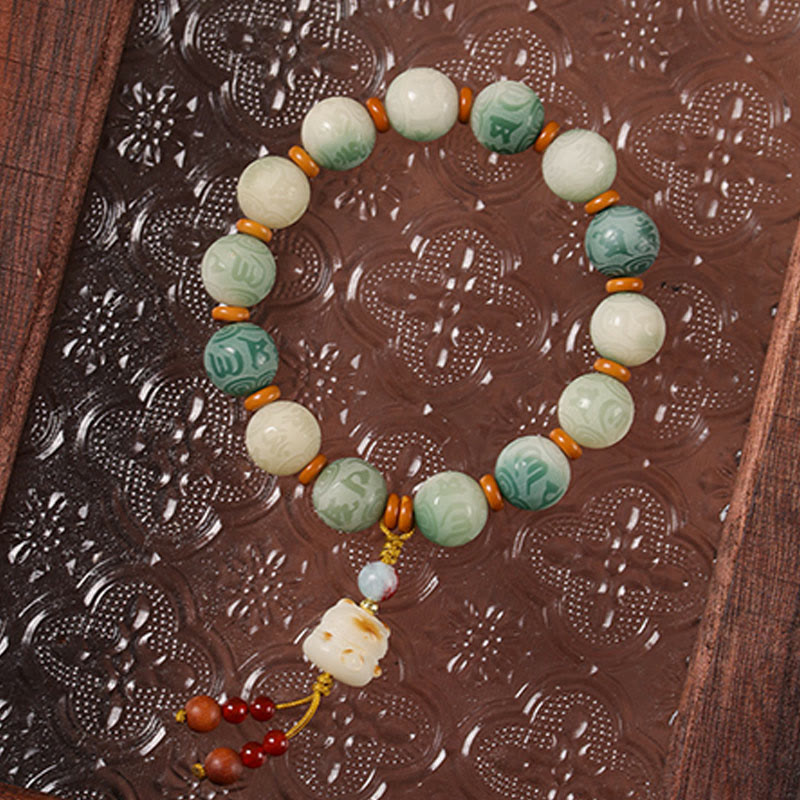 Buddha Stones Gradient Bodhi Seed Om Mani Padme Hum Carved Zakiram Peace Bracelet - image 7