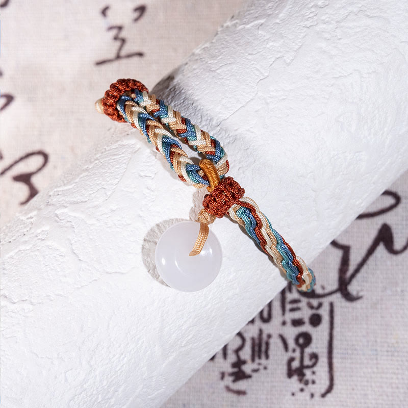 Buddha Stones Natural Hetian Jade Peace Buckle Protection Colored Rope Braided Bracelet - image 3
