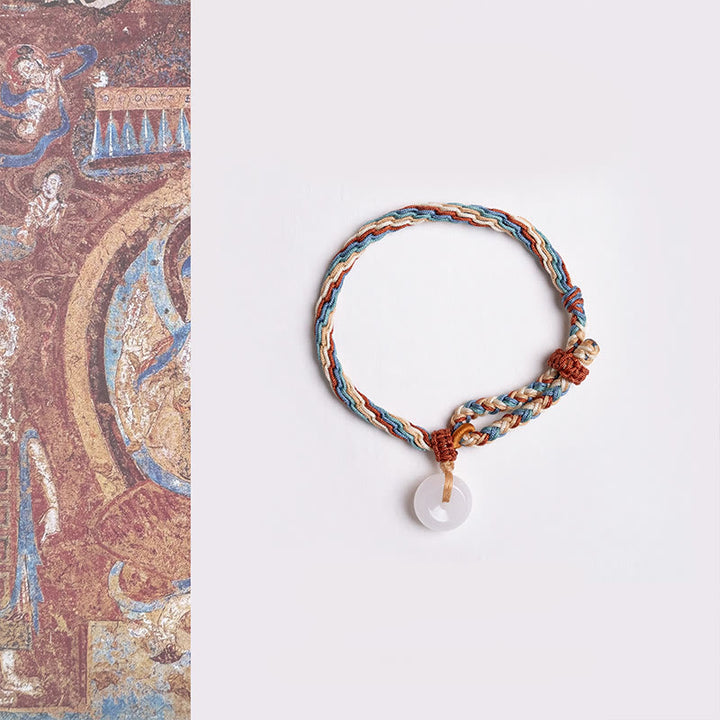 Buddha Stones Natural Hetian Jade Peace Buckle Protection Colored Rope Braided Bracelet - Hetian Jade Peace Buckle (Wrist Circumference:15-22cm) - image 1