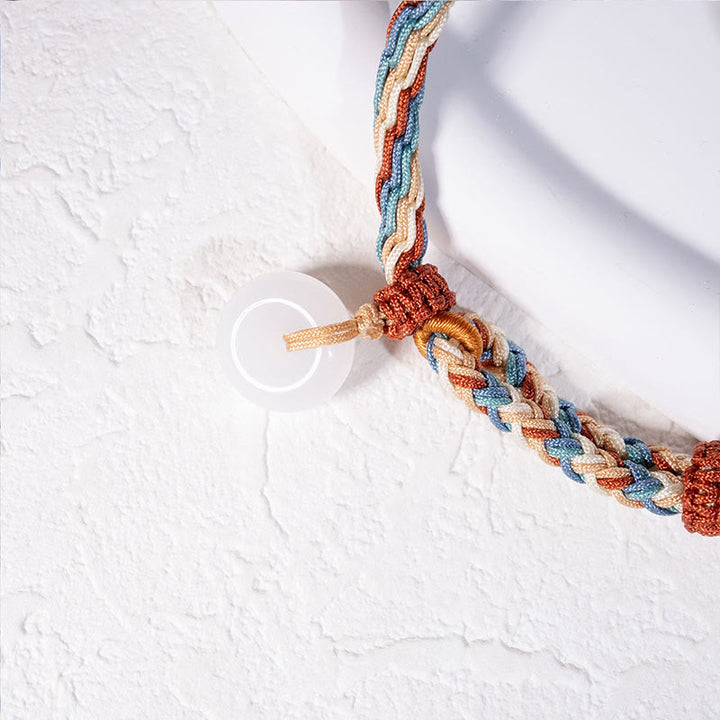 Buddha Stones Natural Hetian Jade Peace Buckle Protection Colored Rope Braided Bracelet - image 5