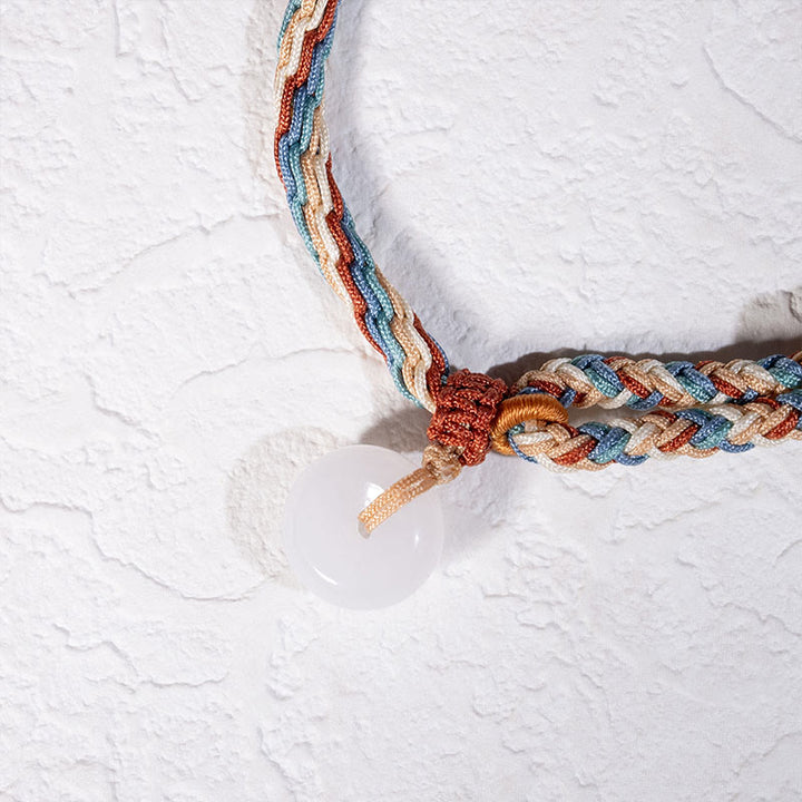 Buddha Stones Natural Hetian Jade Peace Buckle Protection Colored Rope Braided Bracelet - image 4