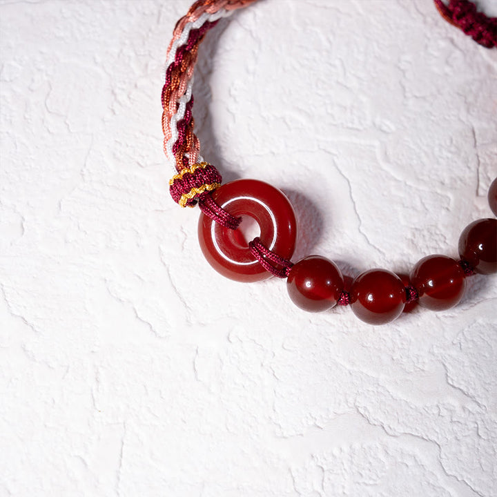 Buddha Stones Natural Red Agate Peace Buckle Logical Thinking Red Rope Bracelet - image 5