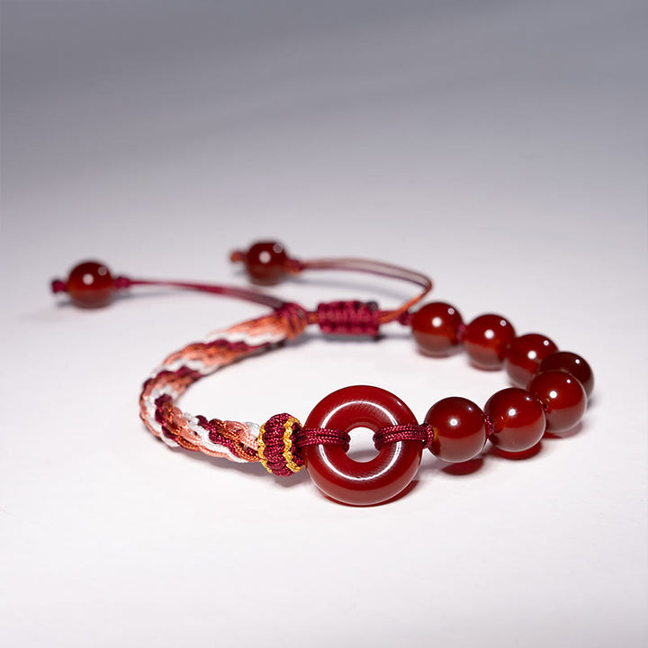 Buddha Stones Natural Red Agate Peace Buckle Logical Thinking Red Rope Bracelet - image 2
