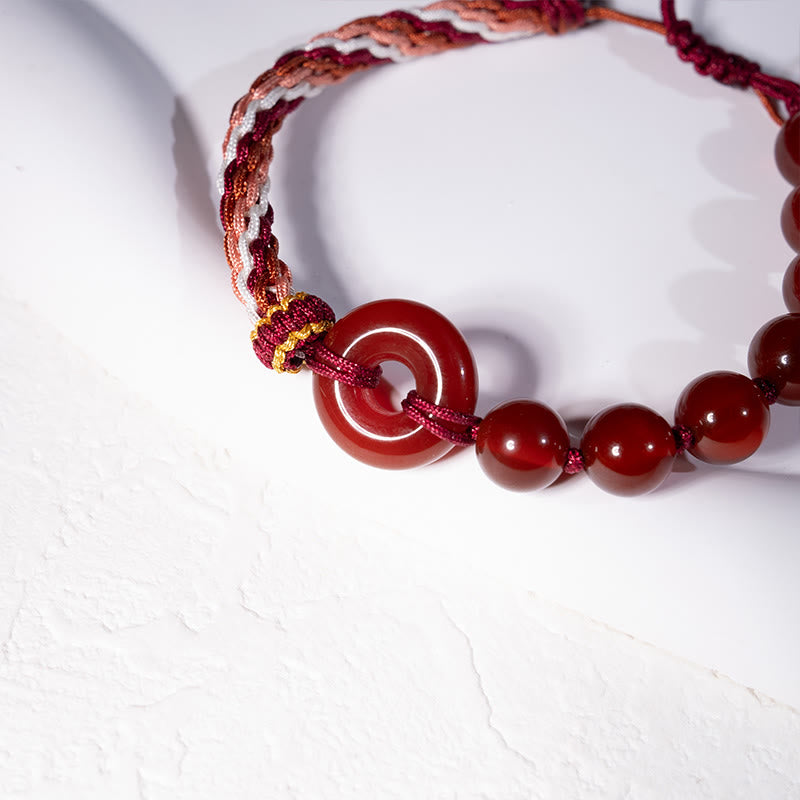Buddha Stones Natural Red Agate Peace Buckle Logical Thinking Red Rope Bracelet - image 4