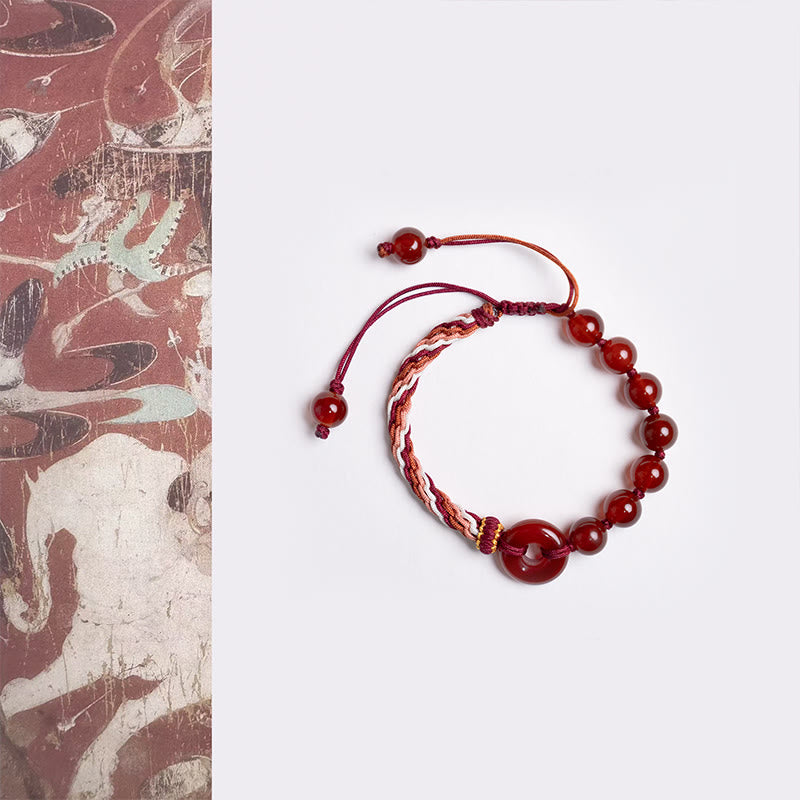 Buddha Stones Natural Red Agate Peace Buckle Logical Thinking Red Rope Bracelet - Red Agate Peace Buckle (Wrist Circumference:15-22cm) - image 1