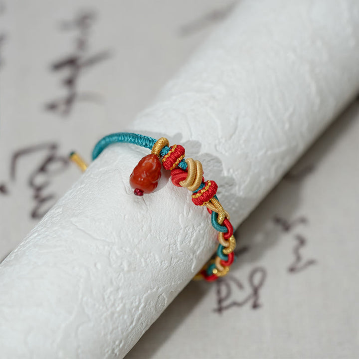 Buddha Stones Natural Red Agate Pixiu Confidence Four-strand Braid Rope Bracelet - image 3