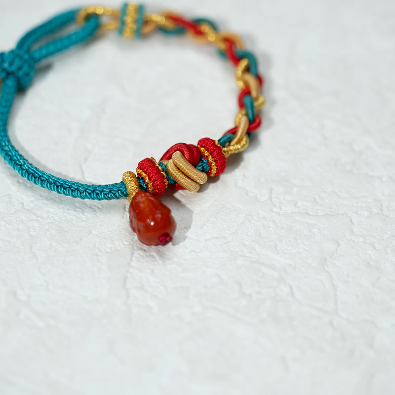 Buddha Stones Natural Red Agate Pixiu Confidence Four-strand Braid Rope Bracelet - image 5