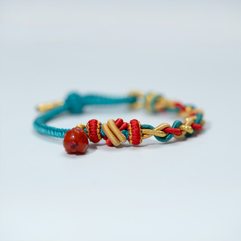 Buddha Stones Natural Red Agate Pixiu Confidence Four-strand Braid Rope Bracelet - image 2