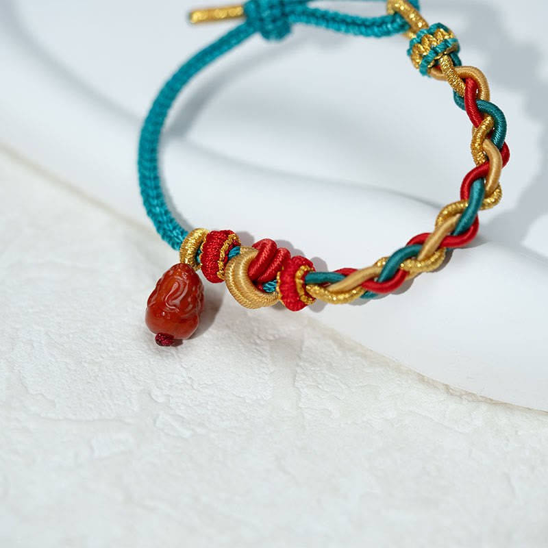 Buddha Stones Natural Red Agate Pixiu Confidence Four-strand Braid Rope Bracelet - image 4