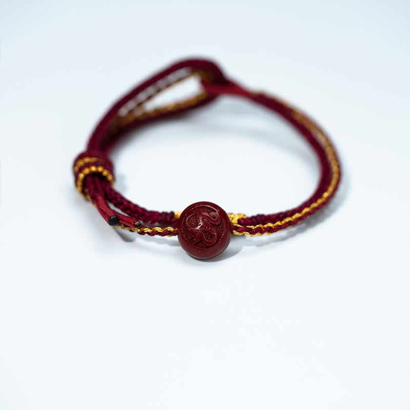 Buddha Stones Peach Blossom Knot Cinnabar Beads Eight-strand Braid Blessing Bracelet - image 2