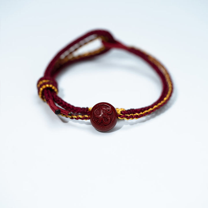 Buddha Stones Peach Blossom Knot Cinnabar Beads Eight-strand Braid Blessing Bracelet - image 2