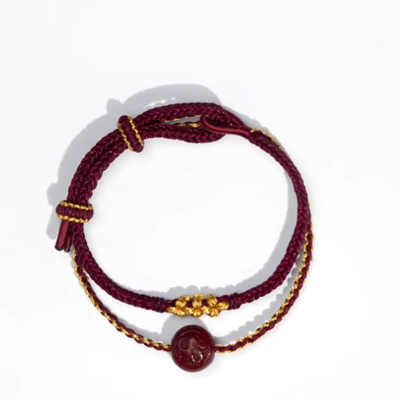 Buddha Stones Peach Blossom Knot Cinnabar Beads Eight-strand Braid Blessing Bracelet - image 9