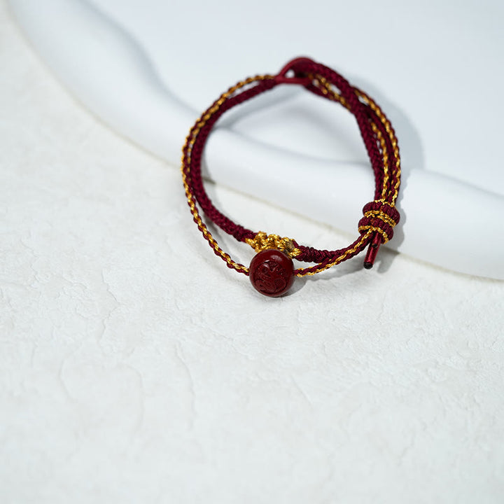 Buddha Stones Peach Blossom Knot Cinnabar Beads Eight-strand Braid Blessing Bracelet - image 3