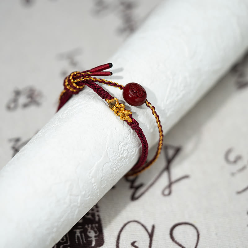 Buddha Stones Peach Blossom Knot Cinnabar Beads Eight-strand Braid Blessing Bracelet - image 4