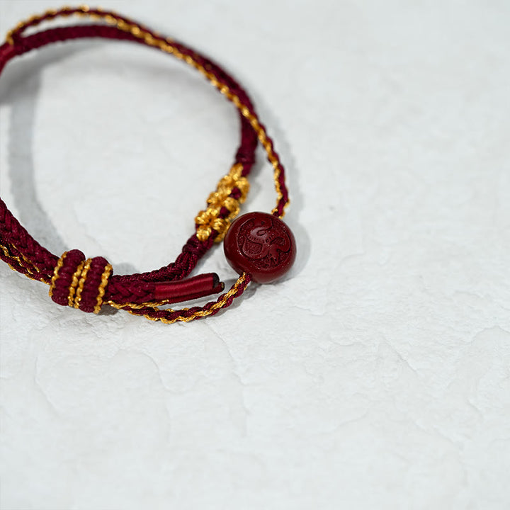 Buddha Stones Peach Blossom Knot Cinnabar Beads Eight-strand Braid Blessing Bracelet - image 10