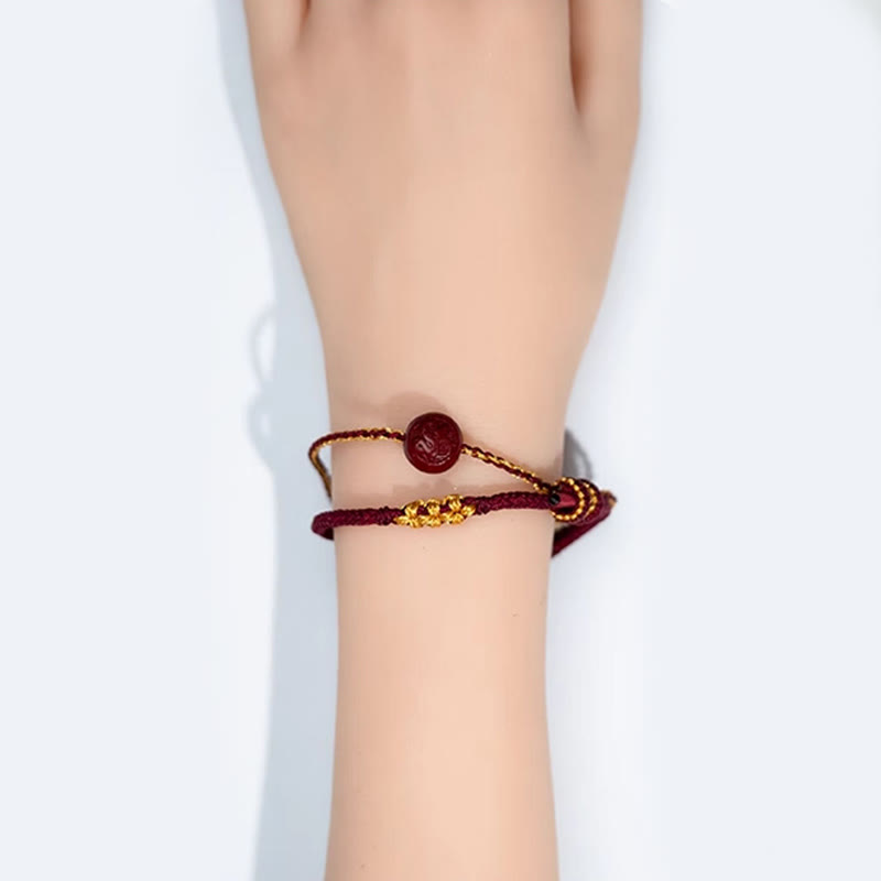 Buddha Stones Peach Blossom Knot Cinnabar Beads Eight-strand Braid Blessing Bracelet - image 5