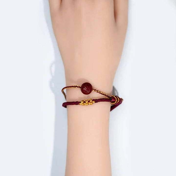 Buddha Stones Peach Blossom Knot Cinnabar Beads Eight-strand Braid Blessing Bracelet - image 5