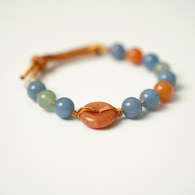 Buddha Stones Colored Aventurine Peace Buckle Cure Bracelet - image 2