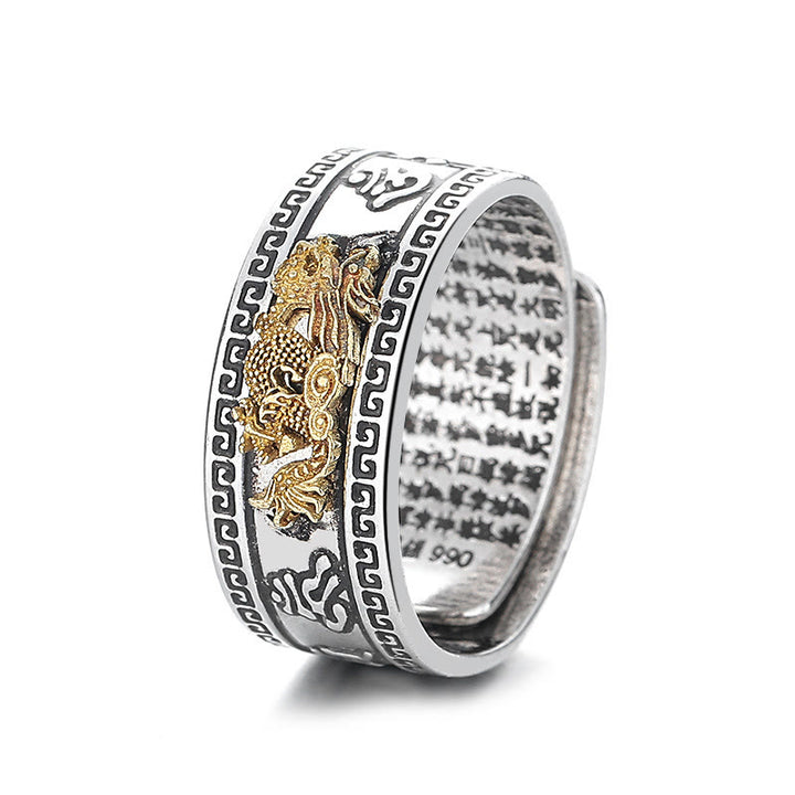 Buddha Stones Dragon Pattern Heart Sutra Copper Strength Ring - image 5