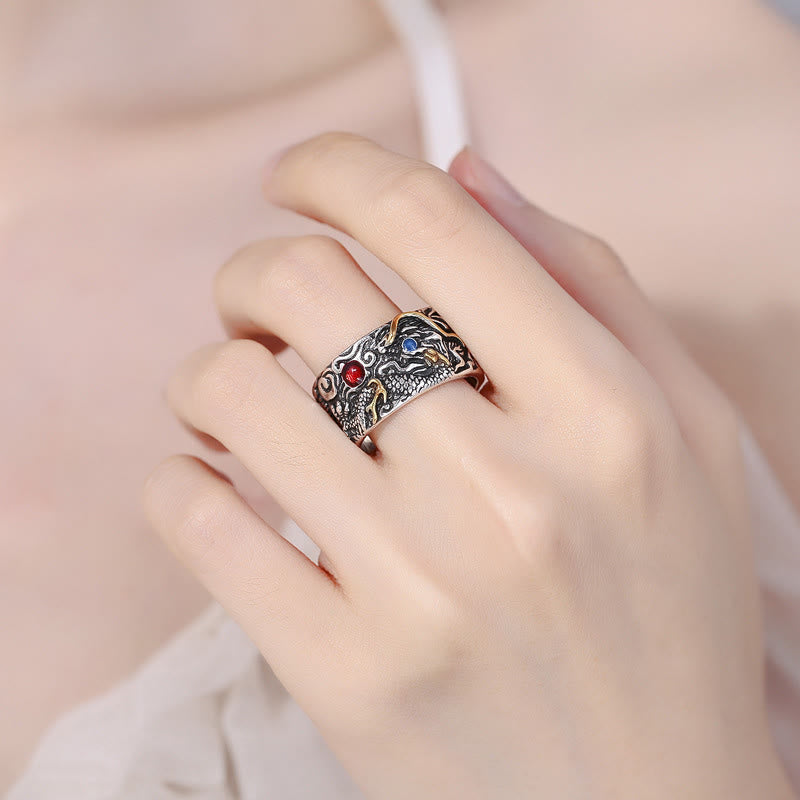 Buddha Stones Vintage Dragon Pattern Copper Plated Silver Balance Ring - image 4