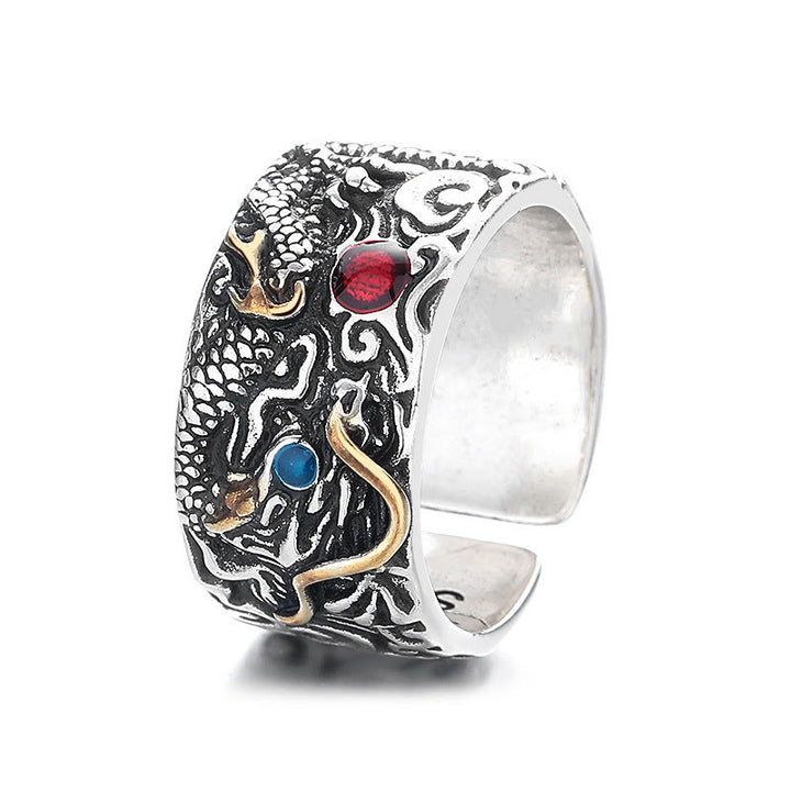 Buddha Stones Vintage Dragon Pattern Copper Plated Silver Balance Ring - image 6